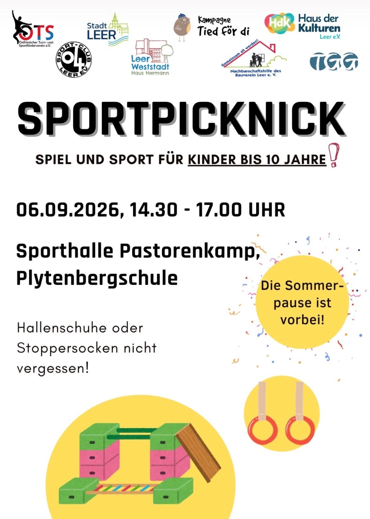 Plakat zum Sportpicknick in der Pastorenkamp-Sporthalle in Leer